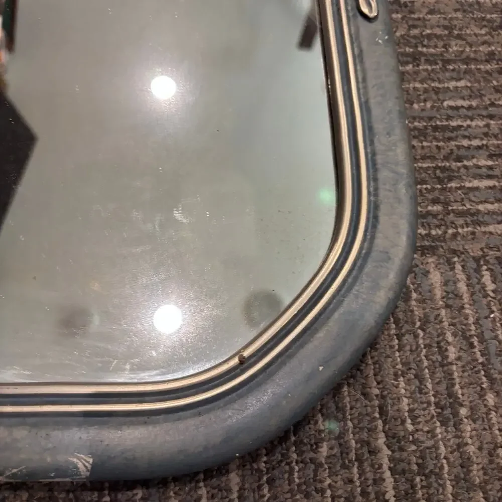 Vintage Arched Blue and Silver Gesso Frame Art Deco Floral Etched Mirror 12”x19”